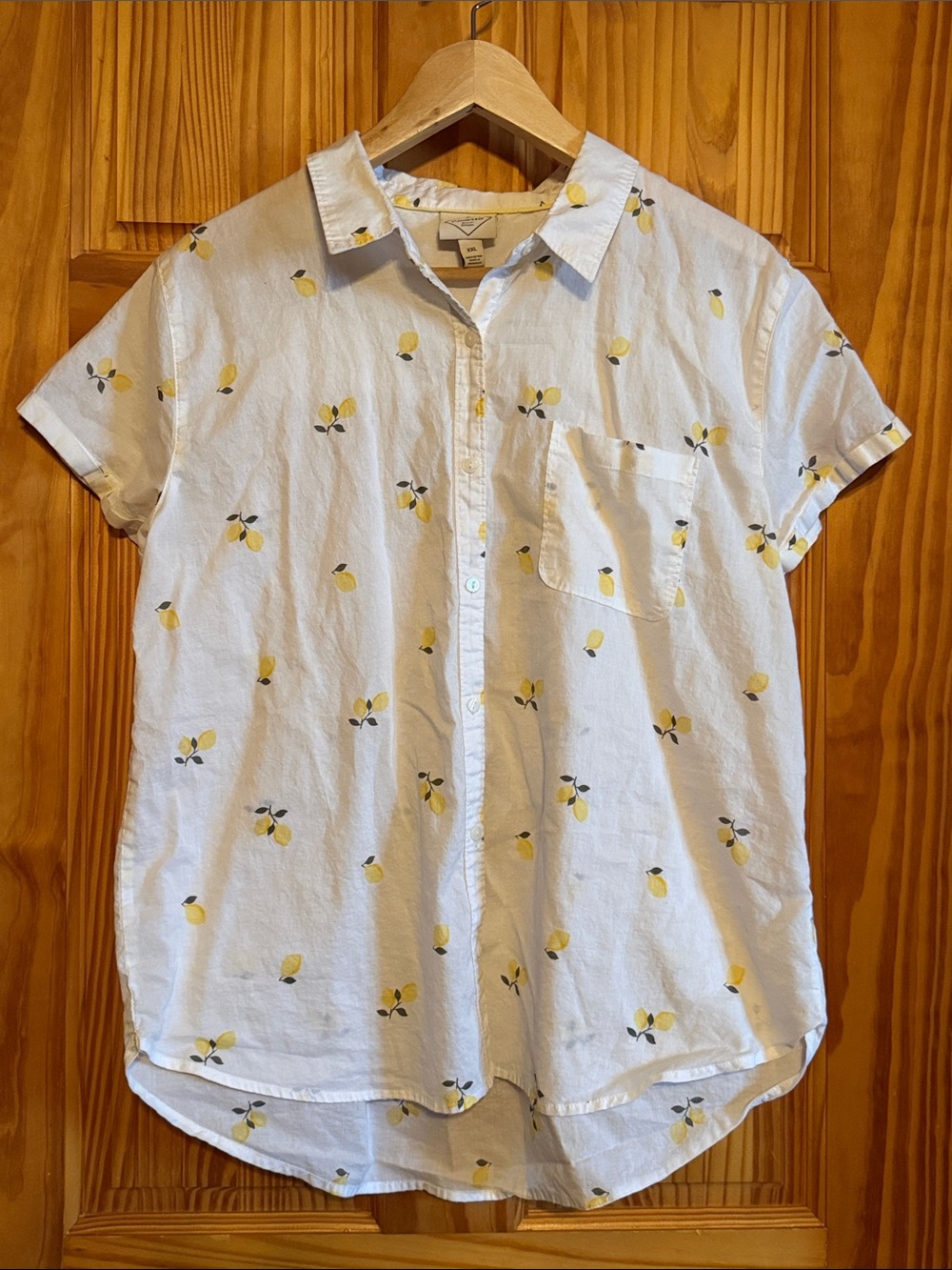 St. John's Bay White Button-Down Shirt with Yellow Lemon Print